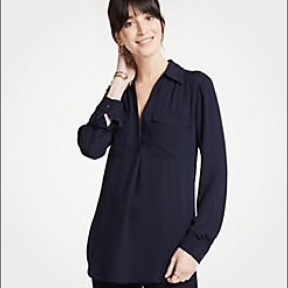 Ann Taylor Navy Blue Camp Shirt XS